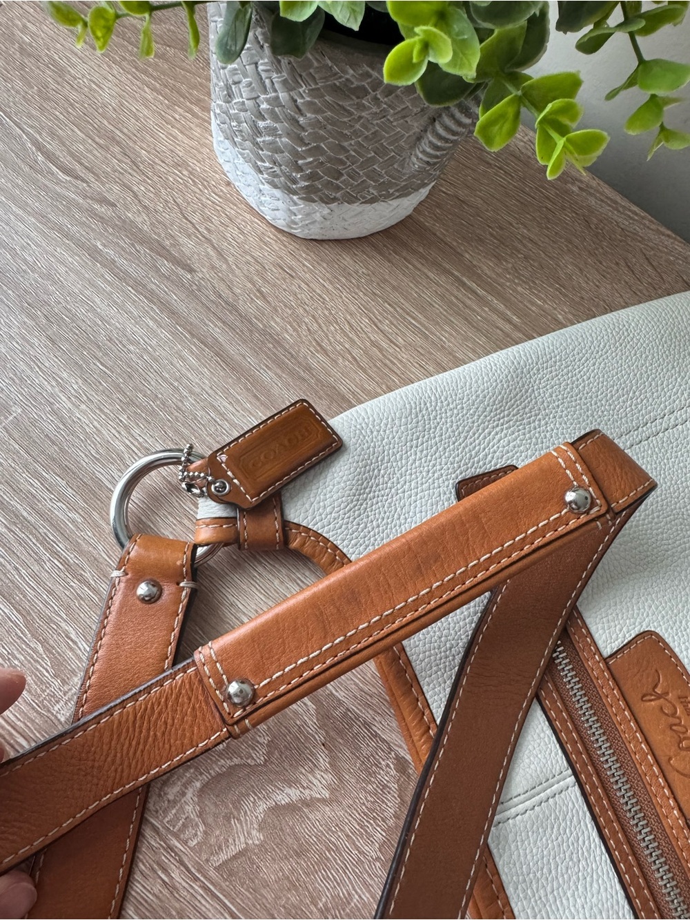 Coach White Pebbled Leather Crossbody with Tan Trim - Picture 7 of 9